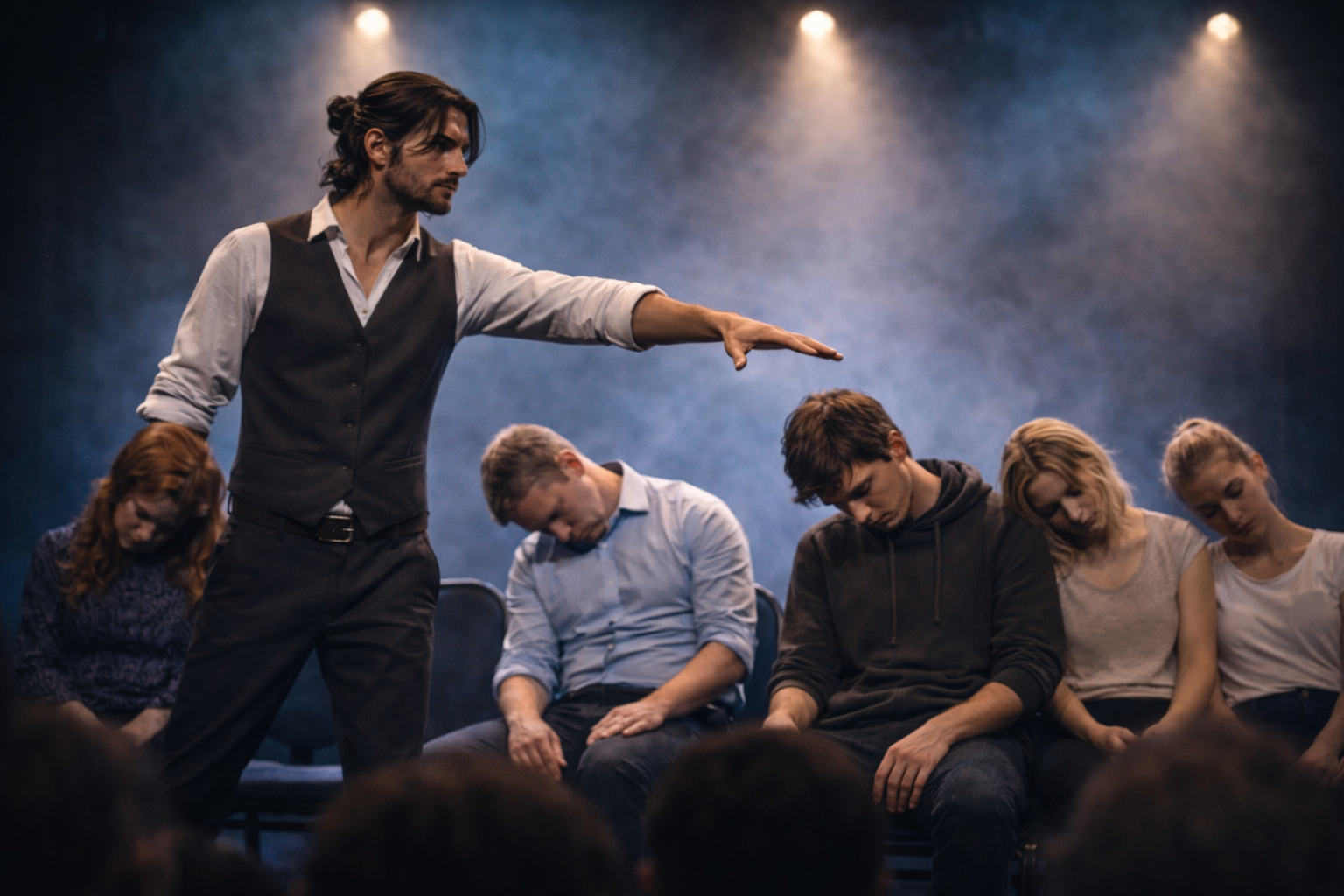 Scène de spectacle avec volontaires en action